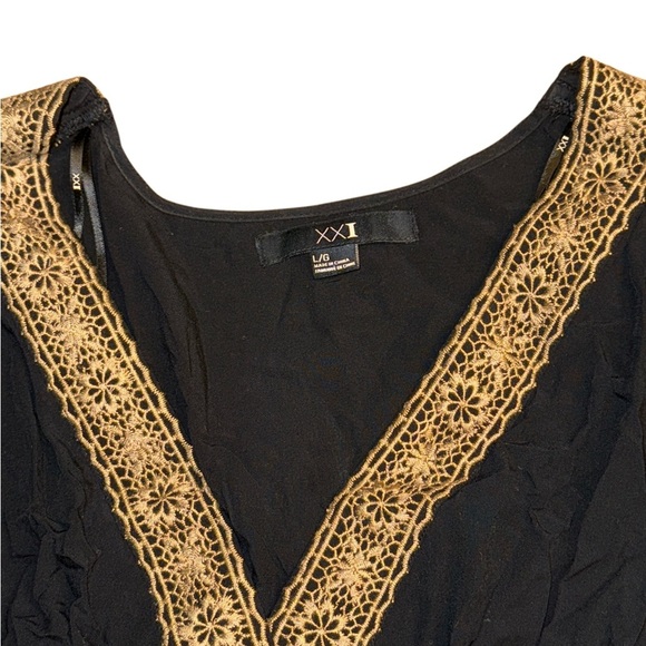 Forever 21 Black Dress with Gold Floral Boho Design - Picture 3 of 4